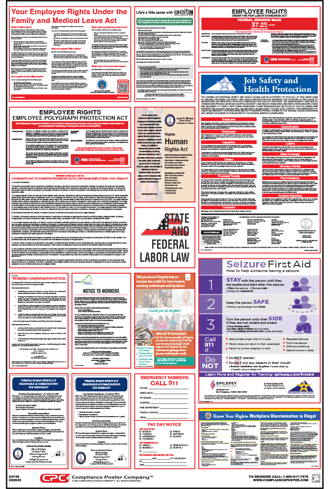 2020 Virginia State and Federal Labor Law Poster Set - OSHA Compliant Laminated Posters English, VA State Includes FFCRA Poster 