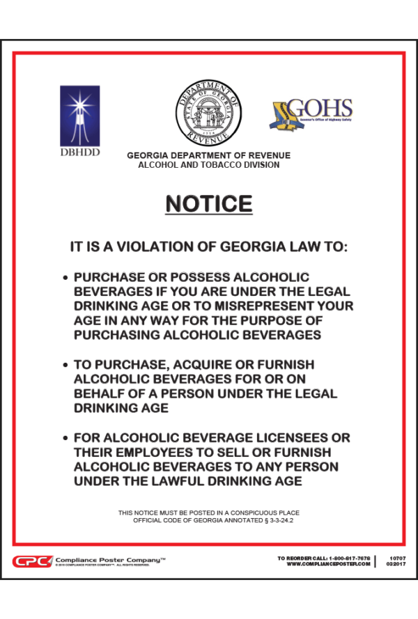 Georgia Alcohol Drinking Age Poster
