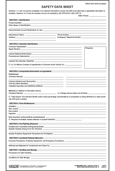 OSHA Fill-In Safety Data Sheets - Compliance Poster Company