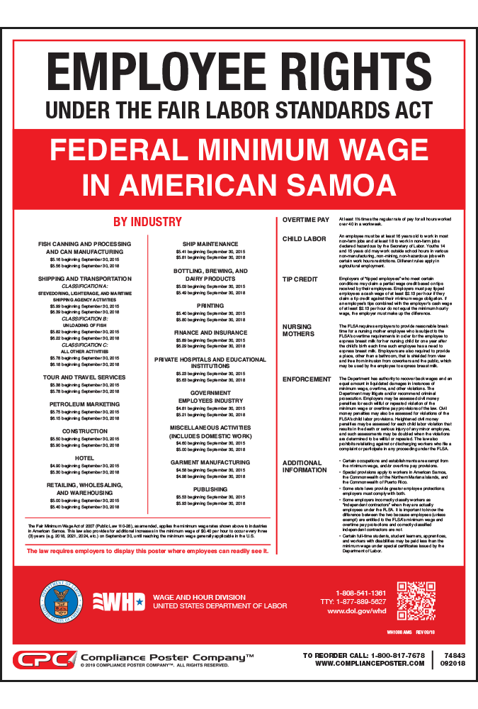 American Samoa Federal Minimum Wage Poster