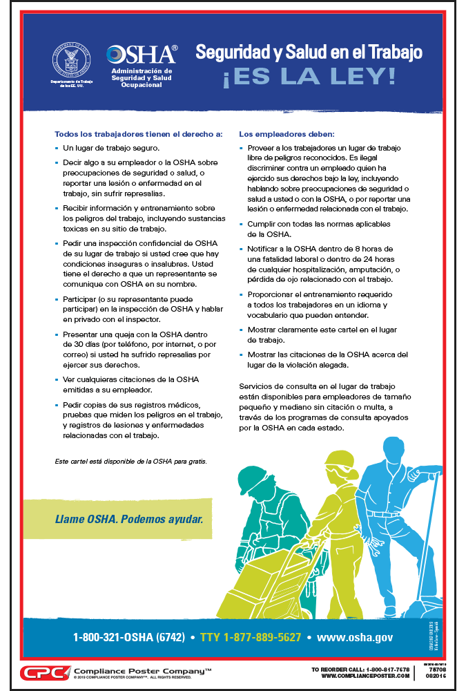 OSHA Job Safety and Health Poster - Spanish