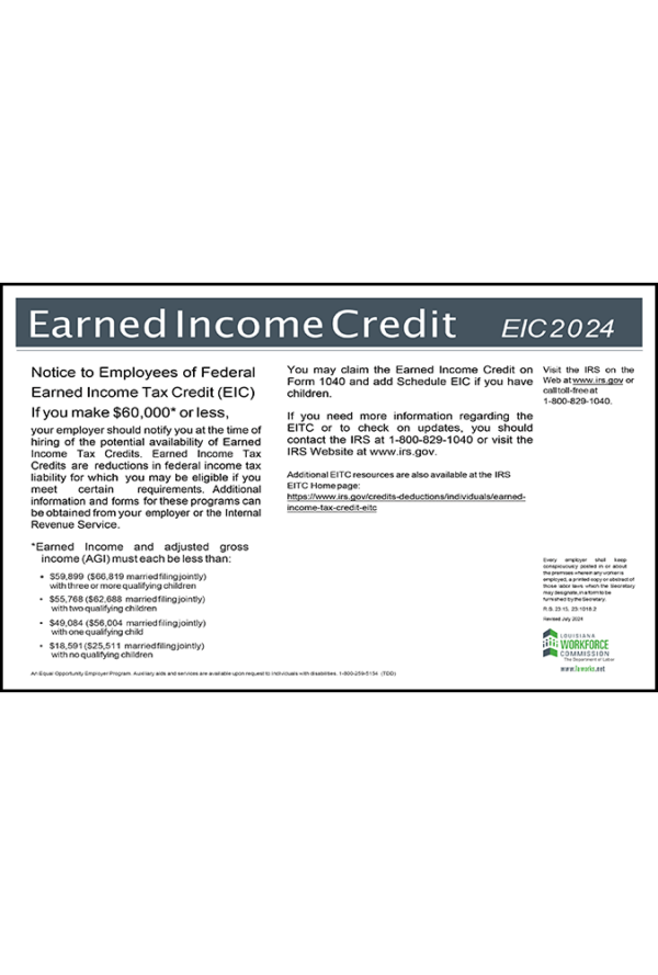 2018 Louisiana Earned Income Credit Peel 'N Post