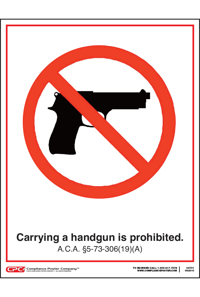 Arkansas Handgun Prohibited Poster