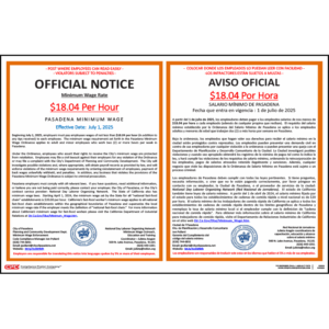 Pasadena, CA Minimum Wage Poster