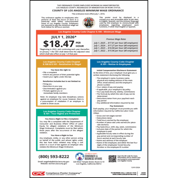 County of Los Angeles, CA Minimum Wage Poster - Compliance Poster Company