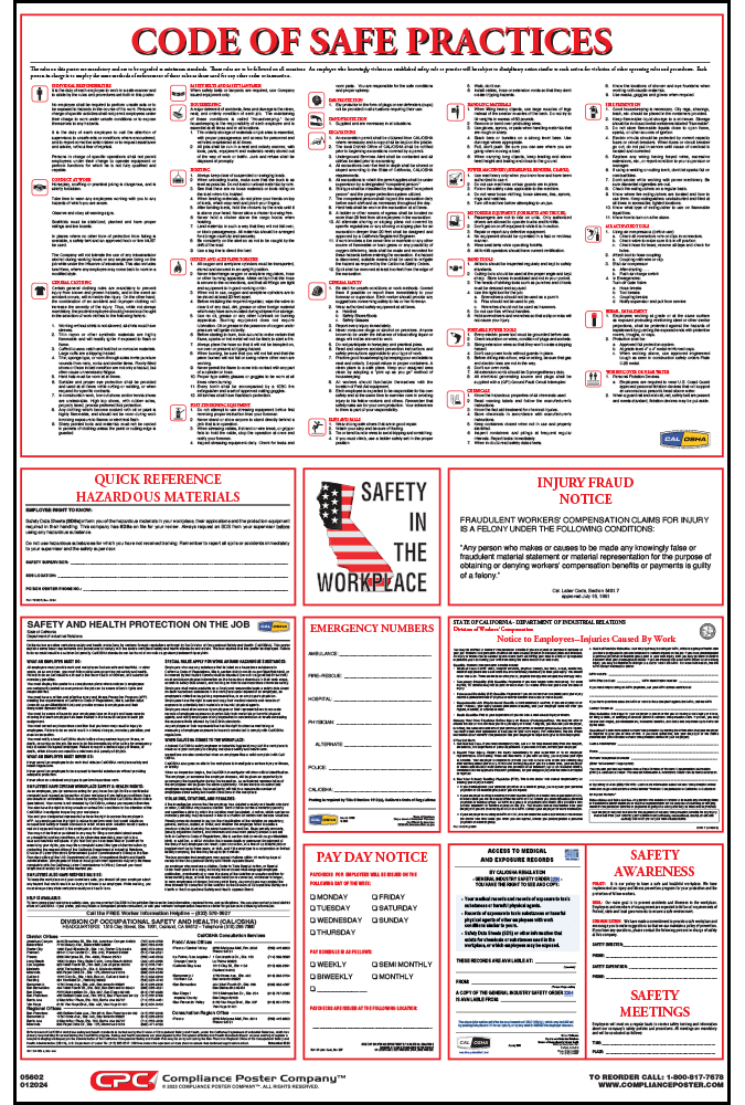 California OSHA Code Of Safe Practices Poster Compliance Poster Company