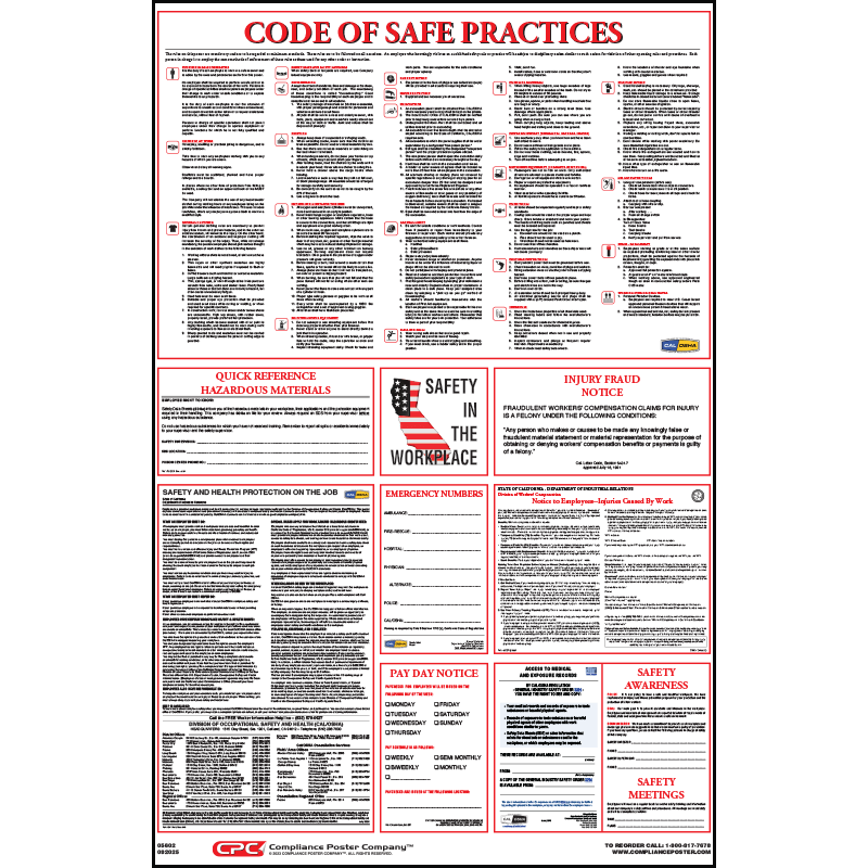 California OSHA Code Of Safe Practices Poster Compliance Poster Company