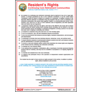 California Resident's Rights Continuing Care Retirement Communities Poster