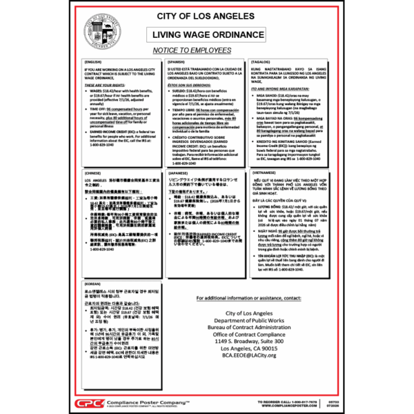 City of Los Angeles, CA Contractor Living Wage Poster - Compliance ...