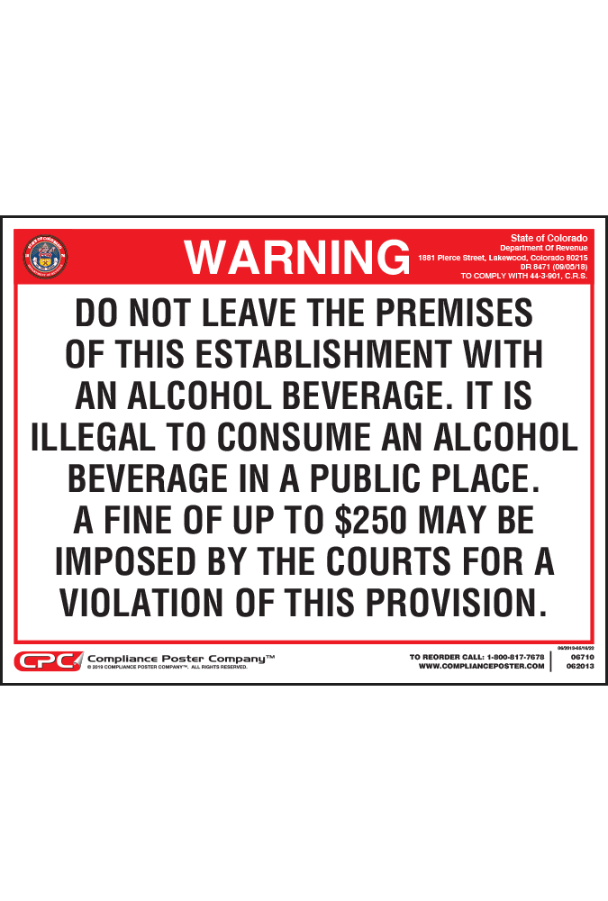 Colorado On-Premises Alcohol Warning Poster - General Licensee