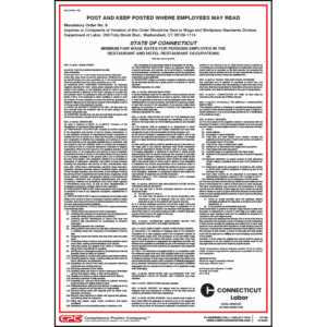 Connecticut Wage Order 8 Restaurant and Hotel Occupations Poster