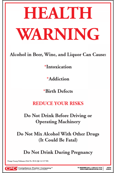 County of Orange, FL Alcohol Health Warning Poster