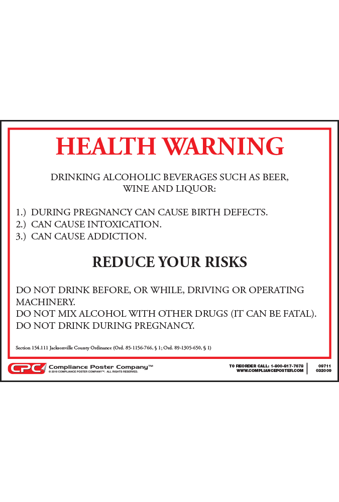 Jacksonville Alcohol Health Warning Poster