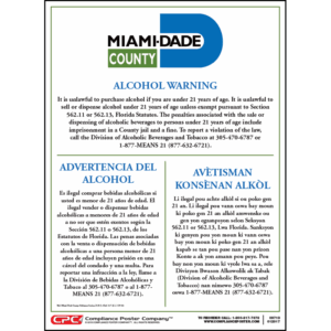 County of Miami-Dade, FL Alcohol Drinking Age Poster
