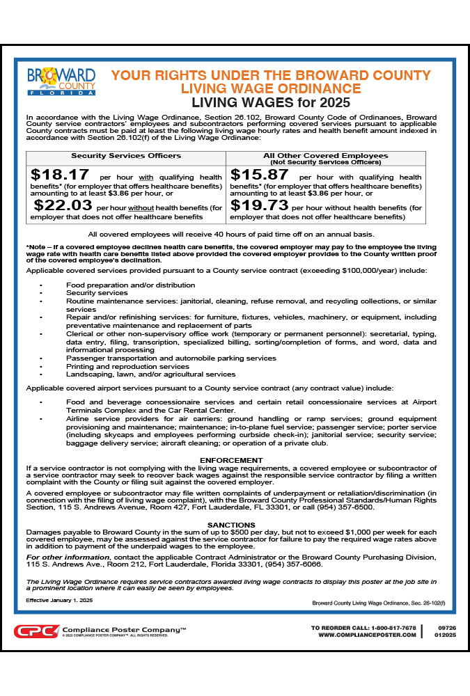 2025 Broward County Living Wage Poster CPC