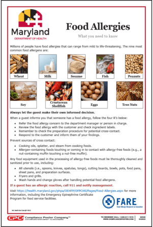 Maryland Food Allergy Awareness Poster