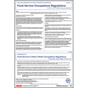 New Jersey Food Service Occupations Regulations Wage Order