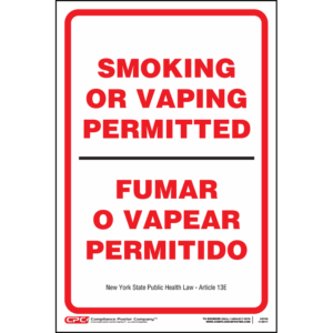 New York Smoking or Vaping Permitted Poster