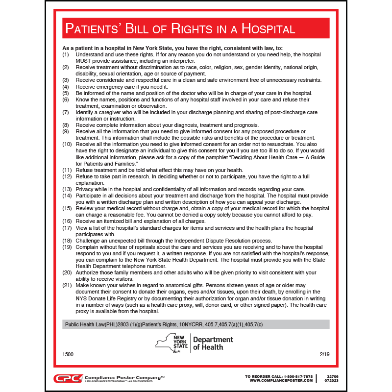 Patients' Bill of Rights Poster | Free Shipping $50+