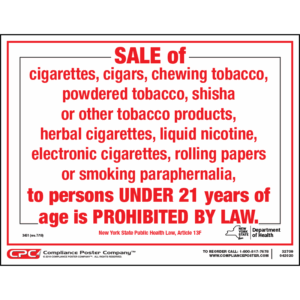 New York Sale of Tobacco Products Poster