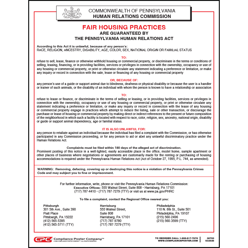 Pennsylvania Fair Housing Poster | CPC