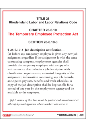Rhode Island Temporary Employee Protection Act Poster