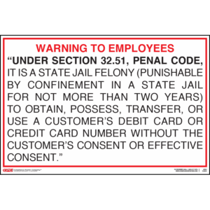 Texas Identity Theft For Restaurant Or Bar Employees Poster