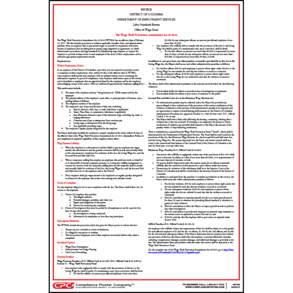 District of Columbia Wage Theft Prevention Amendment Act