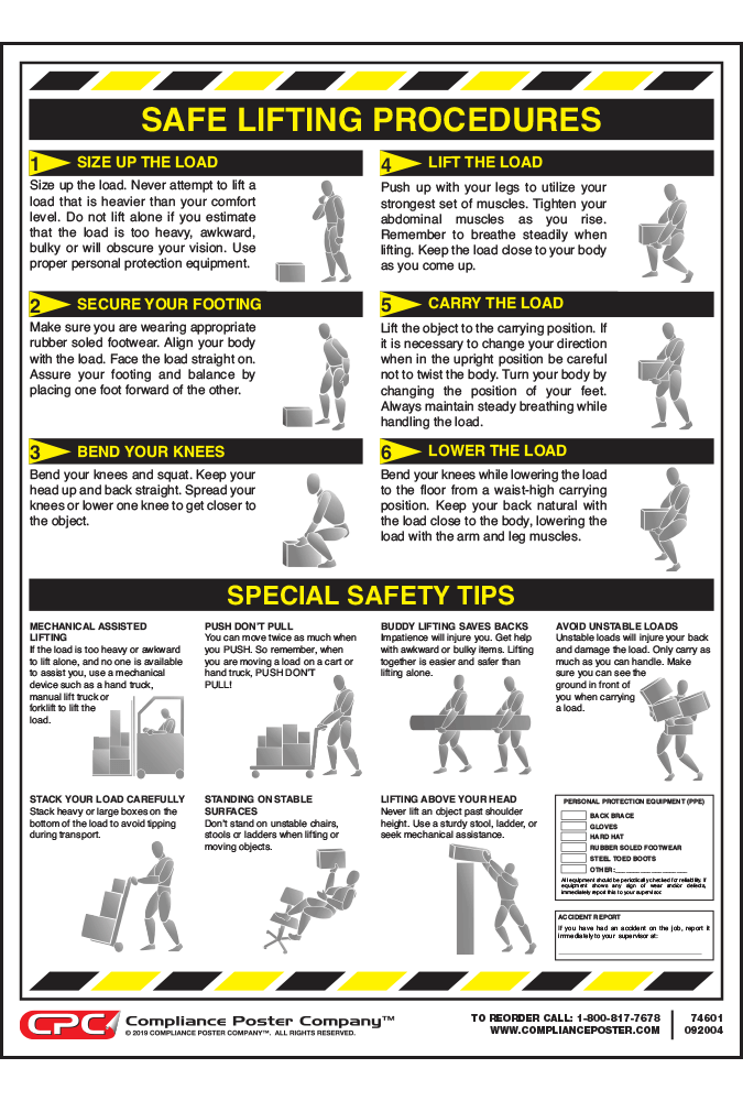 Lift Properly/Prevent Back Injuries - Poster