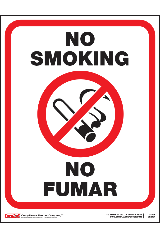 Federal No Smoking Poster | Bilingual No Smoking Poster | No Smoking Sign  for Business or Workplace