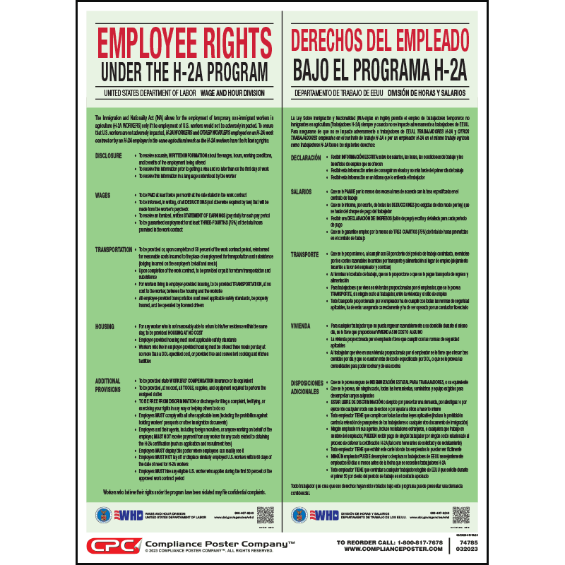 Employee Rights Under the H-2A Program Poster - Compliance Poster Company