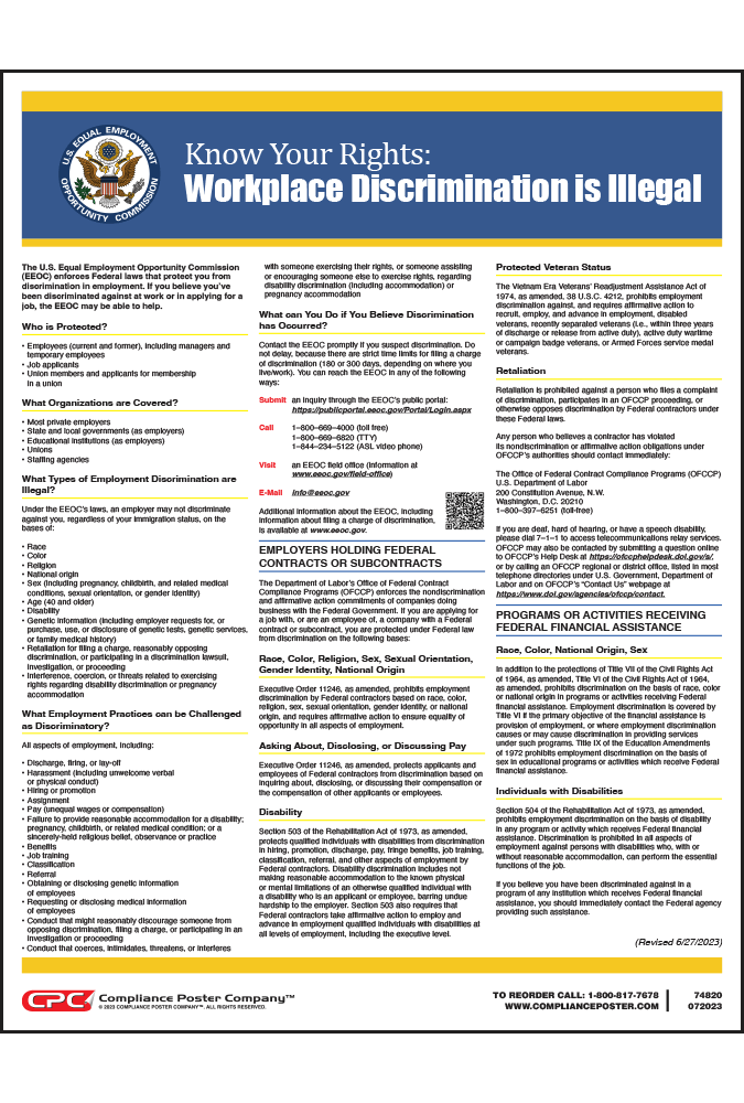 EEOC Poster Know Your Rights Workplace Discrimination is Illegal