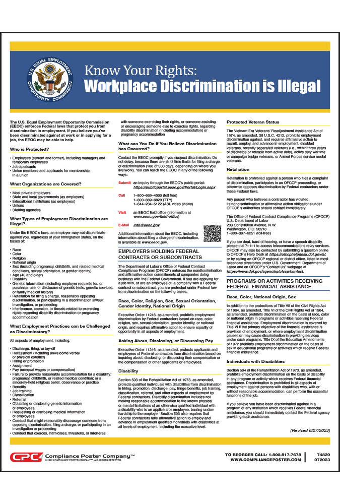 EEOC Poster Know Your Rights Workplace Discrimination Is Illegal