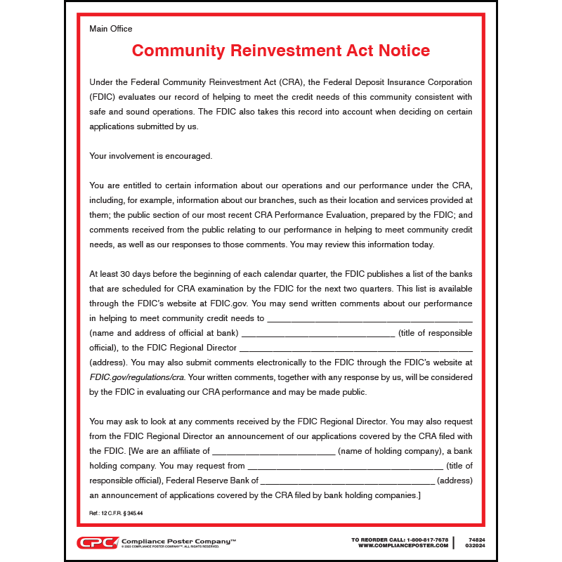 Community Reinvestment Act Notice 9 95 CRA Poster For Banks community-reinvestment-act-notice-9-95-cra-poster-for-banks