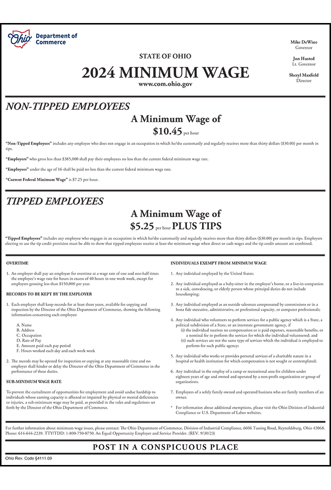 2019 Ohio Minimum Wage Notice Now Available Mandatory Poster for