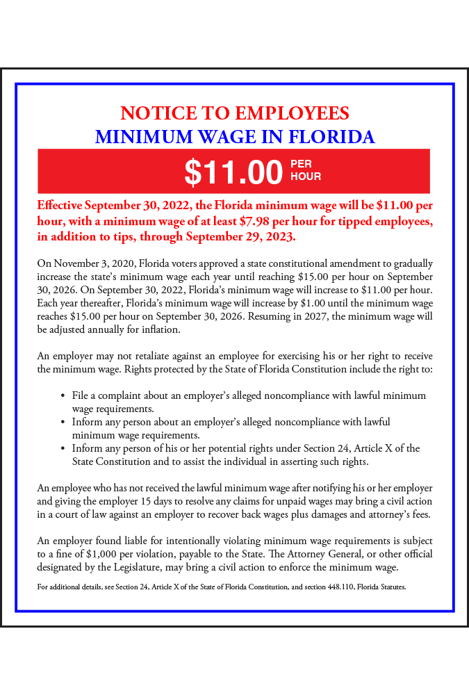 2021 Florida Minimum Wage Peel 'N Post