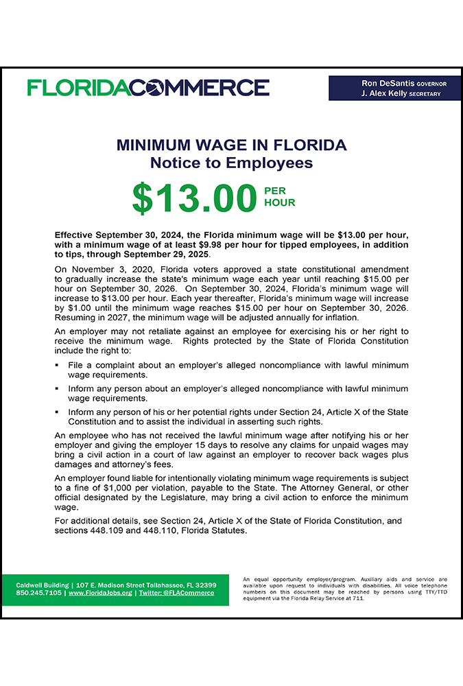 Florida Minimum Wage 2024 Printable Mady Sophey