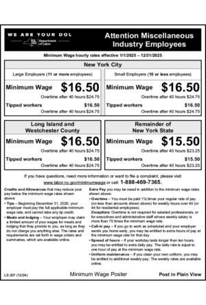 2021 New York Minimum Wage Peel 'N Post