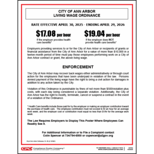 City of Ann Arbor, MI Living Wage Ordinance Poster