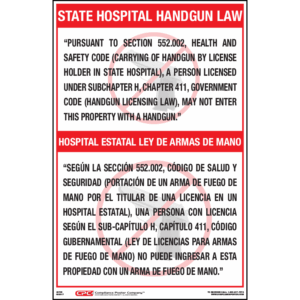 Texas Bilingual State Hospital Handgun Poster