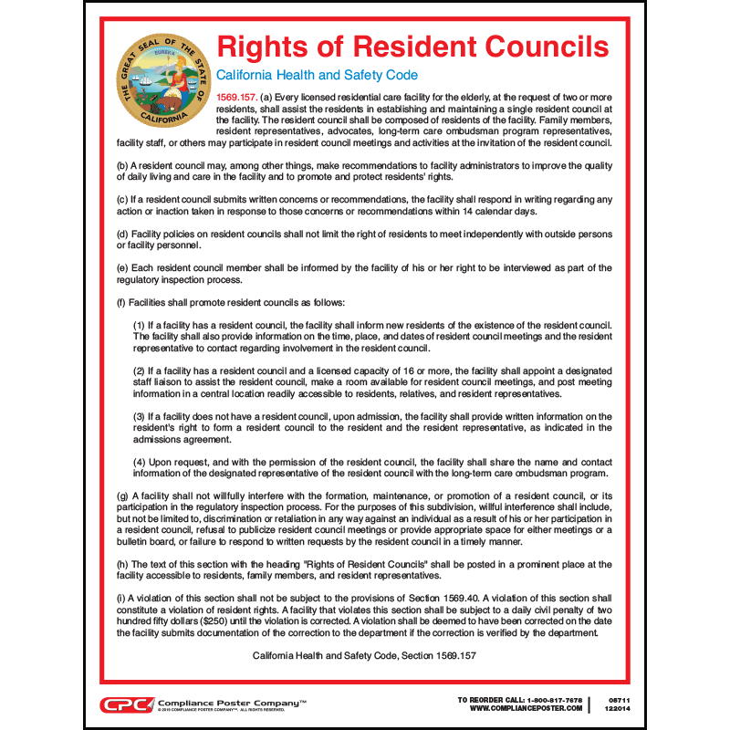 California Rights of Resident Councils Poster - Compliance Poster Company