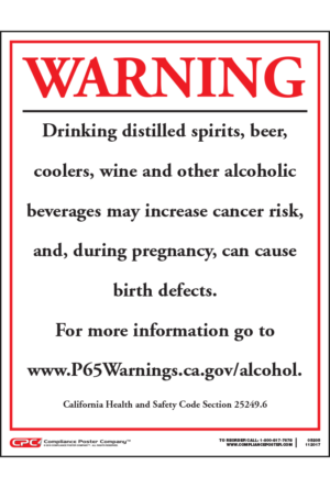 California Prop 65 Alcoholic Beverage Exposure Warning Sign