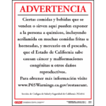 Prop 65 Restaurants Warning Sign