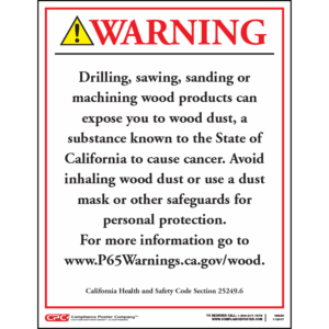 California Prop 65 Raw Wood Exposure Warning Sign - English