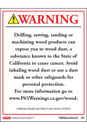 California Prop 65 Raw Wood Exposure Warning Sign - English