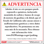 California Prop 65 Enclosed Parking Facility Exposure Warning Sign - Spanish