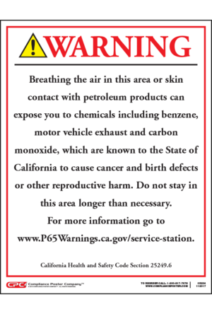 California Prop 65 Service Station Exposure Warning Sign - English