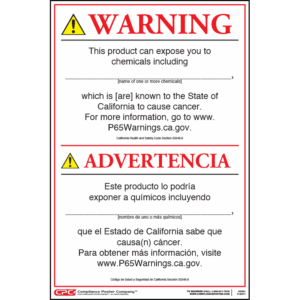 California Prop 65 Consumer Product Cancer Warning Sign