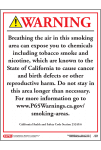 California Prop 65 Designated Smoking Area Exposure Warning Sign - English