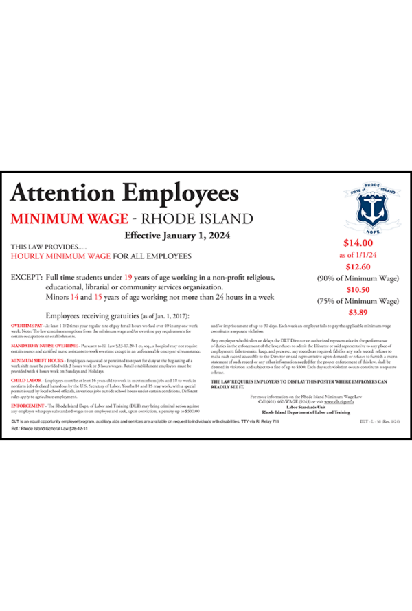 2024 Rhode Island Minimum Wage Peel 'N Post Update Sticker
